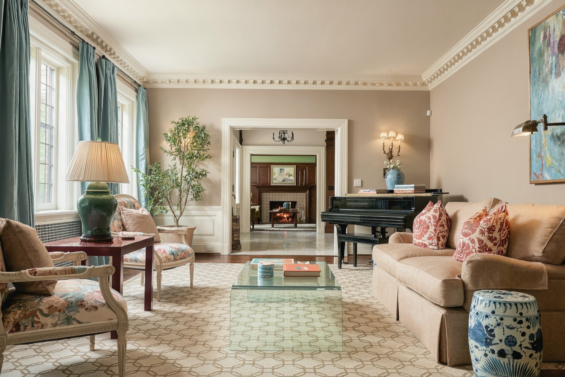 Formal living room fireplace